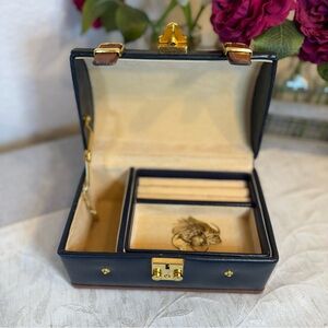 Wolf Designs Genuine Leather Navy And Brown Jewelry Box w/key